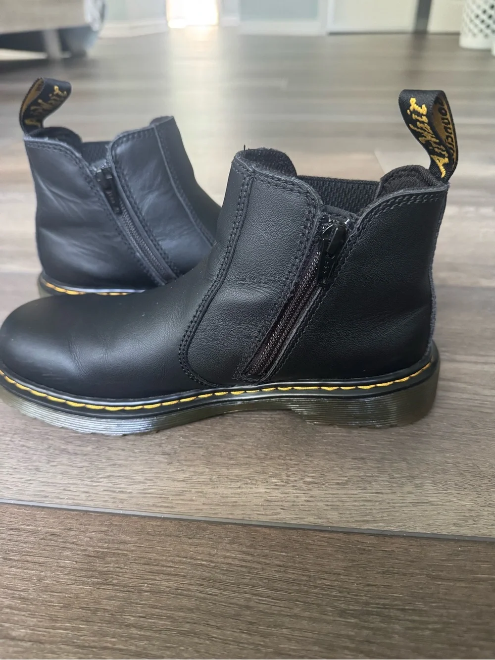 Black Leather Mens Size 4 Zip Chelsea Boots with Yellow Stitch Detail